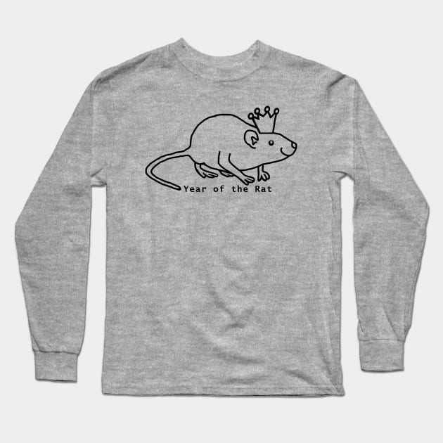 Year of the Rat with Crown Outline Long Sleeve T-Shirt by ellenhenryart